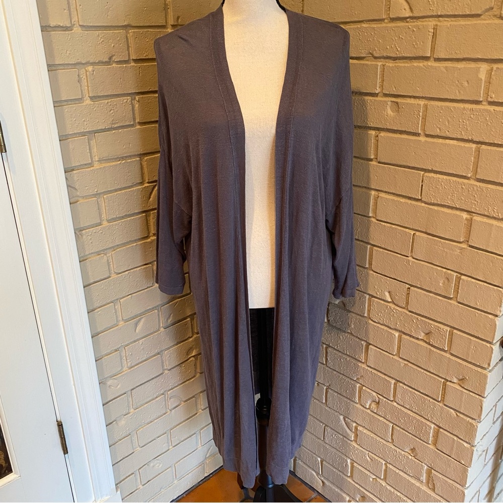 Pure J. Jill Long Cardigan Sweater Linen Blend Gray Open Women’s Large Tall